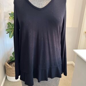 J. Crew Black V-Neck Long Sleeve Ruffle Hem Top
